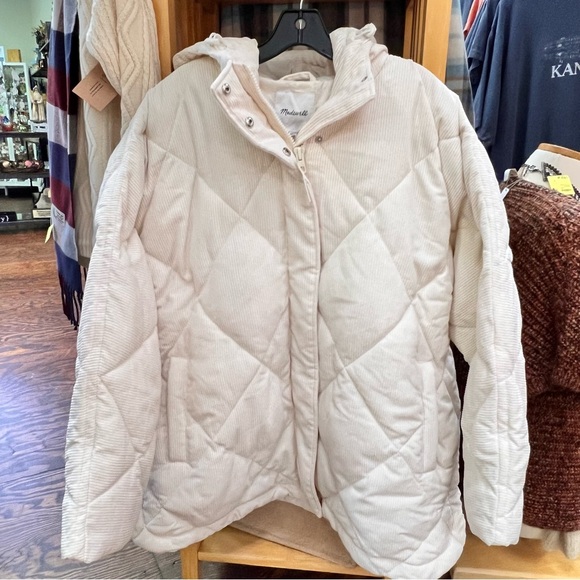 NWT Madewell Cream Corduroy Holland Quilted Puffer Parka Jacket sz 1X - Picture 6 of 17